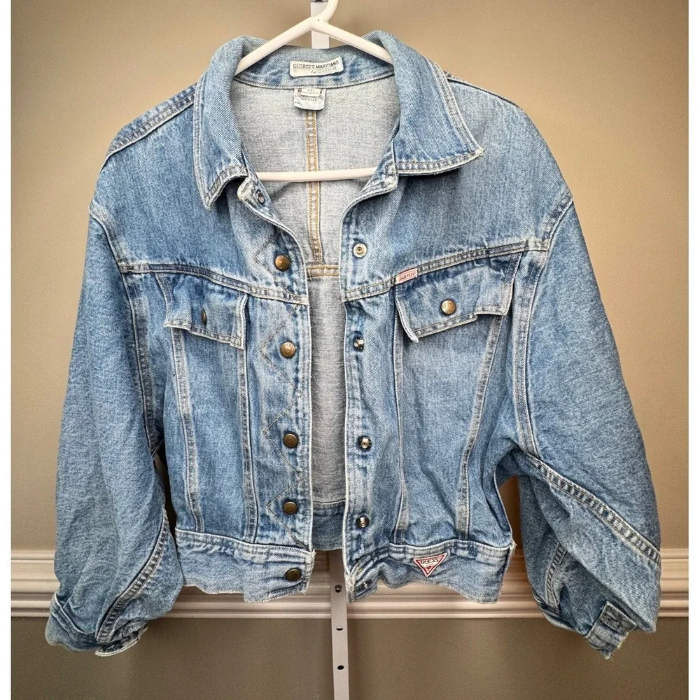 Vintage Georges Marciano for Guess Denim Jacket XL Blue Acid Wash Trucker 80/90s - Picture 1 of 7